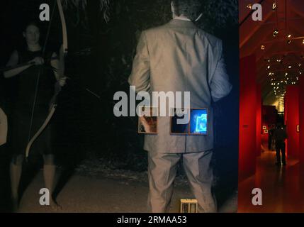 Die Leute besuchen die PAPARAZZI! FOTOGRAFEN, STARS UND KUNSTLER Fotoausstellung in der Schirn Kunsthalle in Frankfurt am 27. Mai 2014. Die Ausstellung wurde am Freitag eröffnet und dauerte bis zum 12. Oktober. (Xinhua/Luo Huanhuan) DEUTSCHLAND-FRANKFURT-PAPARAZZI FOTOAUSSTELLUNG PUBLICATIONxNOTxINxCHN Prominente Besuchen Sie die Paparazzi Fotografen Stars and Artists Fotoausstellung IN DER Schirn Kunsthalle Kunstgalerie IN Frankfurt AM 27 2014. Mai die Ausstellung wurde AM Freitag eröffnet und wird bis zum 12. Okt Stockfoto