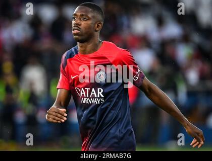 Paris, Frankreich. 26. August 2023. Ousmane Dembele von PSG während des Ligue 1 Uber Eats Matches zwischen Paris Saint-Germain und RC Lens spielte am 26. August im Parc des Princes Stadium in Paris. (Foto: Matthieu Mirville/PRESSINPHOTO) Credit: PRESSINPHOTO SPORTS AGENCY/Alamy Live News Stockfoto