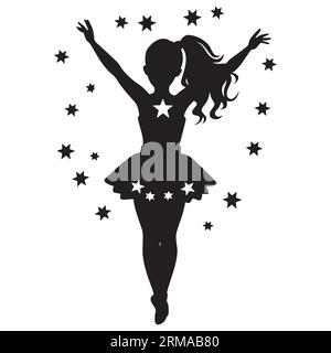 Cheerleader schwarz-weiß sitzend. Vektorillustration Stock Vektor