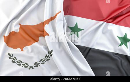 Rüschen Flaggen von Zypern und Syrien. 3D-Rendering Stockfoto