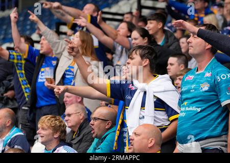 Huddersfield, UK. 27th Aug, 2023. Leeds Rhinos fans during the Betfred Super League Round 23 match Huddersfield Giants vs Leeds Rhinos at John Smith's Stadium, Huddersfield, United Kingdom, 27th August 2023 (Photo by Steve Flynn/News Images) in Huddersfield, United Kingdom on 8/27/2023. (Photo by Steve Flynn/News Images/Sipa USA) Credit: Sipa USA/Alamy Live News Stock Photo