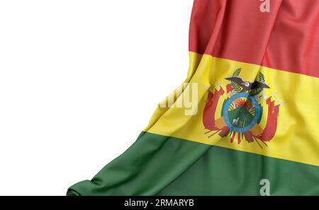 Flagge von Bolivien auf weißem Hintergrund mit leerem Leerzeichen auf der linken Seite. Isoliert. 3D-Rendering Stockfoto