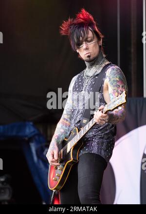 Newark, Vereinigtes Königreich. Am 26. August 2023 wurde der Gitarrist Kodi Kasper auf dem Stonedead Rock Festival in South of Salem abgebildet. Kredit: Mark Dunn Photography/Alamy Live News Stockfoto