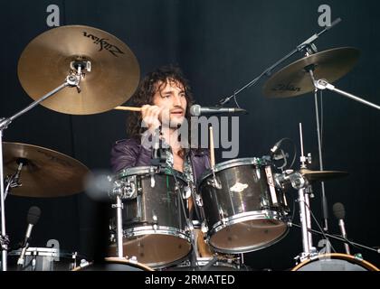 Newark, Vereinigtes Königreich. Am 26. August 2023 wurde Deraps-Schlagzeuger Josh Gallagher beim Stonedead Rock Festival vorgestellt. Kredit: Mark Dunn Photography/Alamy Live News. Stockfoto