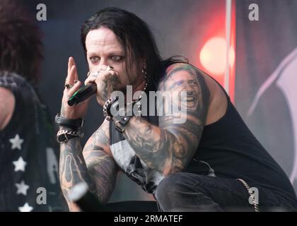 Newark, Vereinigtes Königreich. Am 26. August 2023 wurde Joey Draper, der Sänger von South of Salem, beim Stonedead Rock Festival vorgestellt. Kredit: Mark Dunn Photography/Alamy Live News Stockfoto