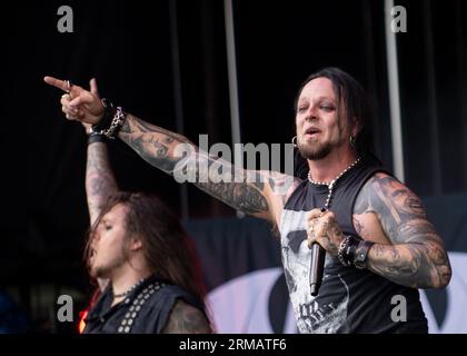 Newark, Vereinigtes Königreich. Am 26. August 2023 wurde Joey Draper, der Sänger von South of Salem, beim Stonedead Rock Festival vorgestellt. Kredit: Mark Dunn Photography/Alamy Live News Stockfoto