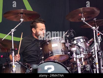 Newark, Vereinigtes Königreich. 26. August 2023, Bild Neil Cooper (Schlagzeuger mit der Antwort?) beim Stonedead Rock Festival. Kredit: Mark Dunn Photography/Alamy Live News. Stockfoto