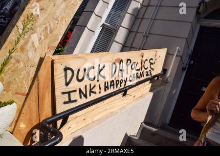 London, England, Großbritannien. 27. August 2023. Graffiti als Notting Hill Carnival 2023 beginnt. (Bild: © Vuk Valcic/ZUMA Press Wire) NUR REDAKTIONELLE VERWENDUNG! Nicht für kommerzielle ZWECKE! Stockfoto