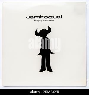 LP-Cover von Emergency on Planet Earth, dem Debütalbum der britischen Funk/Acid-Jazz-Band Jamiroquai, das 1993 veröffentlicht wurde Stockfoto