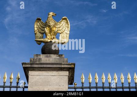 FRANKREICH. SEINE-ET-MARNE (77). FONTAINEBLEAU. DAS SCHLOSS. DER KAISERADLER AUF DEN SÄULEN DES HOFES DES ABSCHIEDSGERICHTS Stockfoto