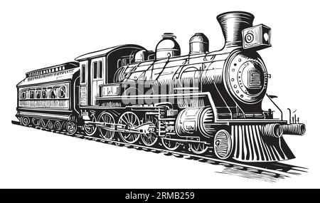 Retro-Dampfzug Hand gezeichnete Skizze Passagiertransport Illustration... Stock Vektor
