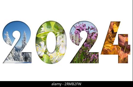 Nummer 2024 von Four Seasons Fotos für Kalender, Flyer, Poster, Postkarte, Banner Stockfoto