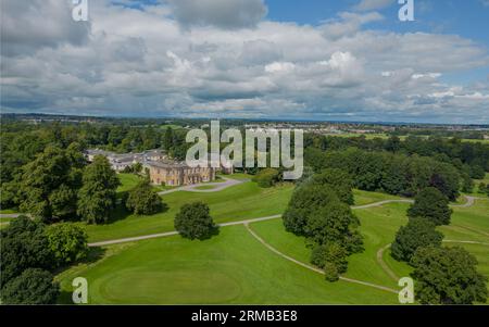 Rudding Park Hotel Harrogate, North Yorkshire. Golfplatz in der Nähe von Leeds und York. Blick aus der Vogelperspektive auf das Hotel und den Golfplatz Stockfoto