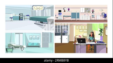 Modernes Krankenhaus-Innenraum-Vektor-Illustration-Set Stock Vektor