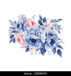 Aquarell Vintage Blue und Pink Blumen, isolierter Vektor. Stock Vektor