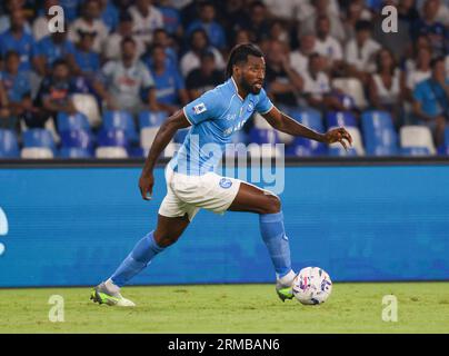 Naples, Campania, Italy. 27th Aug, 2023. During the Italian Serie A Football match SSC Napoli vs US Sassuolo on 27 August, 2023 at the Diego Armando Maradona Stadium in Naples.In Picture: .Frank Anguissa of SSC Napoli (Credit Image: © Fabio Sasso/ZUMA Press Wire) EDITORIAL USAGE ONLY! Not for Commercial USAGE! Stock Photo