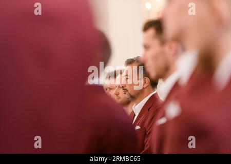 RIGA, Latvia. 14th Aug, 2023. Luca Banchi, during meeting with Edgars Rinkevics President of Latvia before National Men's basketball team of Latvia goes to FIBA BASKETBALL WORLD CUP 2023. Credit: Gints Ivuskans/Alamy Live News Stock Photo