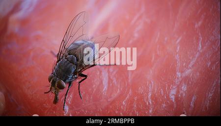 Fliegen Sie auf einem Stück Meet in der Normandie in Frankreich Stockfoto