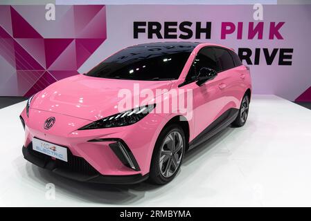 Bangkok, Thailand. 27. August 2023. Ein MG4 Elektroauto, das während des Thailand Big Motor Sale 2023 im Bangkok International Trade and Exhibition Center (BITEC) ausgestellt wurde. Quelle: SOPA Images Limited/Alamy Live News Stockfoto