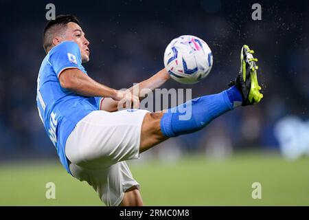 Naples, Italy. 27th Aug, 2023. Giacomo Raspadori of SSC Napoli during the Serie A Tim match between SSC Napoli and US Sassuolo at Stadio Diego Armando Maradona on August 27, 2023 in Naples, Italy. Credit: Giuseppe Maffia/Alamy Live News Stockfoto