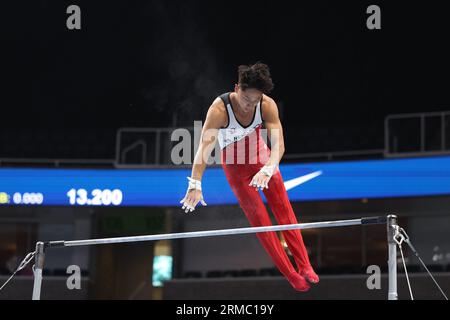 26. August 2023: Gymnast Yul Moldauer während des zweiten Turniers der Senioren bei den US-Gymnastik-Meisterschaften 2023. Der Wettbewerb findet im SAP Center in San Jose, Kalifornien, statt. Melissa J. Perenson/CSM Stockfoto