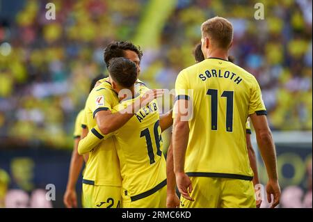 Torfest Alex Baena von Villarreal CF, Alexander Sorloth von Villarreal CF, Alfonso Pedraza von Villarreal CF in Aktion während der La Liga EA SpO Stockfoto