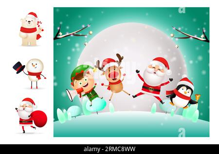 Niedliche Zeichentrickfiguren in der Winternacht Stock Vektor