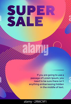 Super-Sale-Schriftzug mit abstrakten Neonformen Stock Vektor