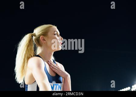 Budapest, Ungarn. 27.08.2023, Elena Kulichenko (Zypern) während des Hochsprungfinales bei den Leichtathletik-Weltmeisterschaften 2023 im Nationalen Leichtathletik-Zentrum in Budapest, Ungarn. (Sven Beyrich/SPP) Credit: SPP Sport Press Photo. Alamy Live News Stockfoto