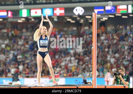 Budapest, Ungarn. 27.08.2023, Elena Kulichenko (Zypern) während des Hochsprungfinales bei den Leichtathletik-Weltmeisterschaften 2023 im Nationalen Leichtathletik-Zentrum in Budapest, Ungarn. (Sven Beyrich/SPP) Credit: SPP Sport Press Photo. Alamy Live News Stockfoto