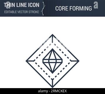 Symbol für dünne Linie der Kernformung des 3D-Druck- und Modellierungssets. Piktogrammgrafik für Konturen, geeignet für Infografiken. Editierbare Vektorkontur. Premium Mono Stock Vektor