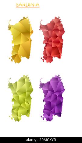 Satz von Vektorpolygonalen Karten von Sardinien. Helle Farbverlaufskarte der Insel im niedrigen Poly-Stil. Stock Vektor