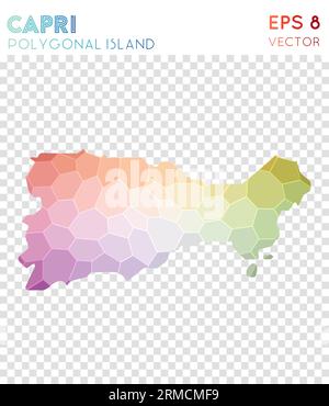 Polygonale Karte Capri, Insel im Mosaikstil. Schöner niedriger Poly-Stil, modernes Design. Capri polygonale Karte für Infografiken oder Präsentationen. Stock Vektor