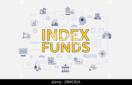 Index-Fonds-Konzept mit Symbolsatz mit großem Wort oder Text auf der Vektorillustration in der Mitte Stockfoto