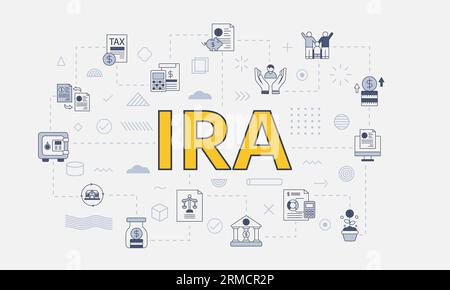 ira-Konzept für individuelle Abgangskonten mit Symbolsatz mit großem Wort oder Text auf der Vektorillustration in der Mitte Stockfoto
