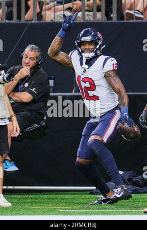 New Orleans, Louisiana, USA. 27. August 2023. Nico Collins feiert einen Touchdown gegen die New Orleans Saints in einem NFL Preseason-Spiel in New Orleans, Louisiana, USA am 27. August 2023. (Bild: © Dan Anderson/ZUMA Press Wire) NUR REDAKTIONELLE VERWENDUNG! Nicht für kommerzielle ZWECKE! Stockfoto