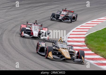 Madison, IL, USA. 27. August 2023. Der Fahrer der INDYCAR-Serie, ED CARPENTER (33) aus Indianapolis, Indiana, fährt während der Bommarito Automotive Group 500 auf dem World Wide Technology Raceway in Madison, IL, durch die Kurven. (Bild: © Walter G Arce SR Grindstone Medi/ASP) NUR REDAKTIONELLE VERWENDUNG! Nicht für kommerzielle ZWECKE! Stockfoto