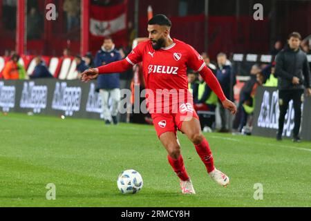 Buenos Aires, Argentinien. 27. August 2023. Alexis Canelo von Independiente während der zweiten Runde des Argentinischen Liga Profesional de Fútbol Binance Cup bei Libertadores de América Ricardo E Bochini ( Credit: Néstor J. Beremblum/Alamy Live News) Stockfoto