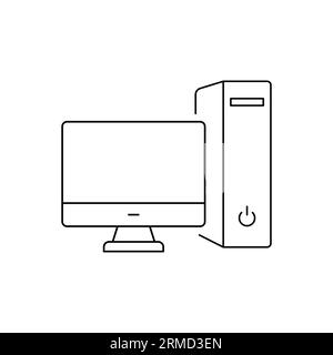 Monitor and system unit icon. Computer isolated on white background. Flat infographics. Vector illustration. Stock Vector