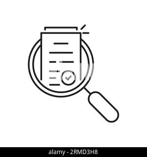 Prüfen Sie das Symbol für dünne Linien, wie z. B. Bewertung oder Audit. Schlagtrend moderner Papierkram mit Logotyp, grafisches lineares Design, isoliert auf weiß. Konzept der Projektanalyse Stock Vektor