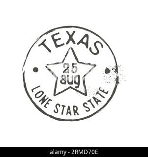 Texas State Porto und Poststempel. Briefsiegel der Vereinigten Staaten von Amerika, Postkartenabgangsland oder Postkartenabgangsland Stock Vektor