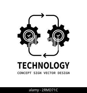 Schwarzes effektives Integrationssymbol mit zwei dünnen Zahnrädern. Konzept eines Arbeitsablaufsymbols oder eines einfachen technischen Verfahrens. Linearer einfacher Trend moderner Logotypgrap Stock Vektor