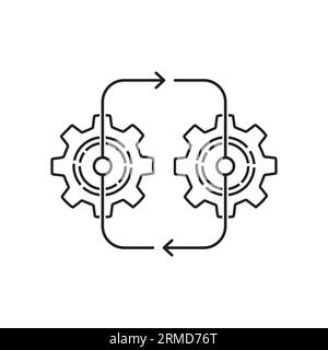 Symbol für effektive Integration mit zwei dünnen Zahnrädern. Konzept eines Arbeitsablaufsymbols oder eines einfachen technischen Verfahrens. Lineares, einfaches Trenddiagramm mit modernem Logotyp Stock Vektor