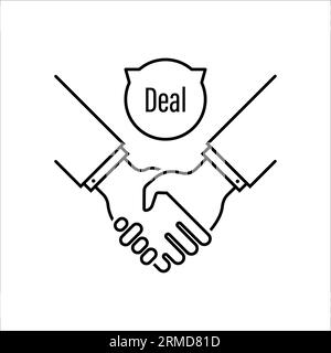 Schwarze dünne Linie vereinbart oder Deal-Symbol. Lineares, einfaches, flaches Design, moderner Kommunikations-Logotyp, grafisches Design isoliert auf weißem Hintergrund. Konzept Stock Vektor