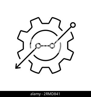 Dünnes Zahnrad mit Grafik wie Krisenmanagement. Konzept eines Key Performance Indicators oder einer schlechten Strategie. Linearer, einfacher Trend, moderne Umrissstatistiken Stock Vektor