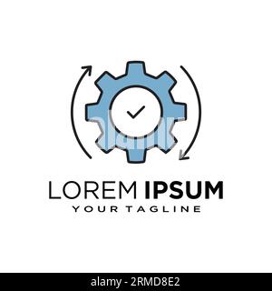 Symbol für einfache Integration mit Ausrüstung und Haken. Linearer Trend modernes Workflow-Logotyp-Design-Webelement isoliert auf weiß. Entwicklungskonzept oder innov Stock Vektor