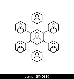 Symbol für schlanke Teamarbeit oder Zusammenarbeit. Flacher linearer Trend Moderne Kommunikation Logotyp Grafik Design isoliert auf weiß. Konzept der Webkonfere Stock Vektor