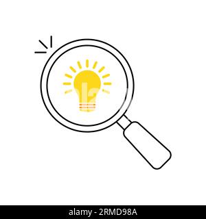 Symbol „Ideen finden“ mit dünner Lupe. Konzept der Einfachheit der Vorschläge oder des Umfragen- und Lernprozesses. Flach linear einfacher Trend Moderne Visionalität o Stock Vektor