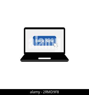 Schwarzes Laptop-Symbol wie Online-Buchung. Flacher Trend modernes, schlichtes Grafikdesign auf weißem Hintergrund. Konzept eines Reservierungszimmers oder -Bettes Stock Vektor