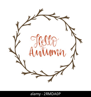 Hallo Herbst Monogramm Rahmen Typografie T-Shirt Design, T-Shirt-Design, T-Shirt Design, Schriftzug T-Shirt Design, Silhouette T-Shirt Design, Kunst, schwarz, Cal Stock Vektor